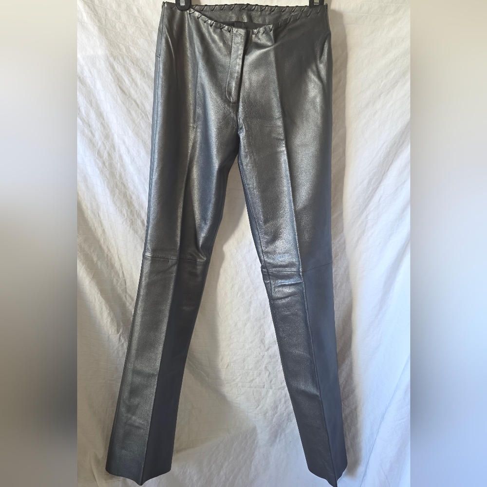 CACHE Lamb Leather Pewter Grey/Silver Bootcut Pant, 4